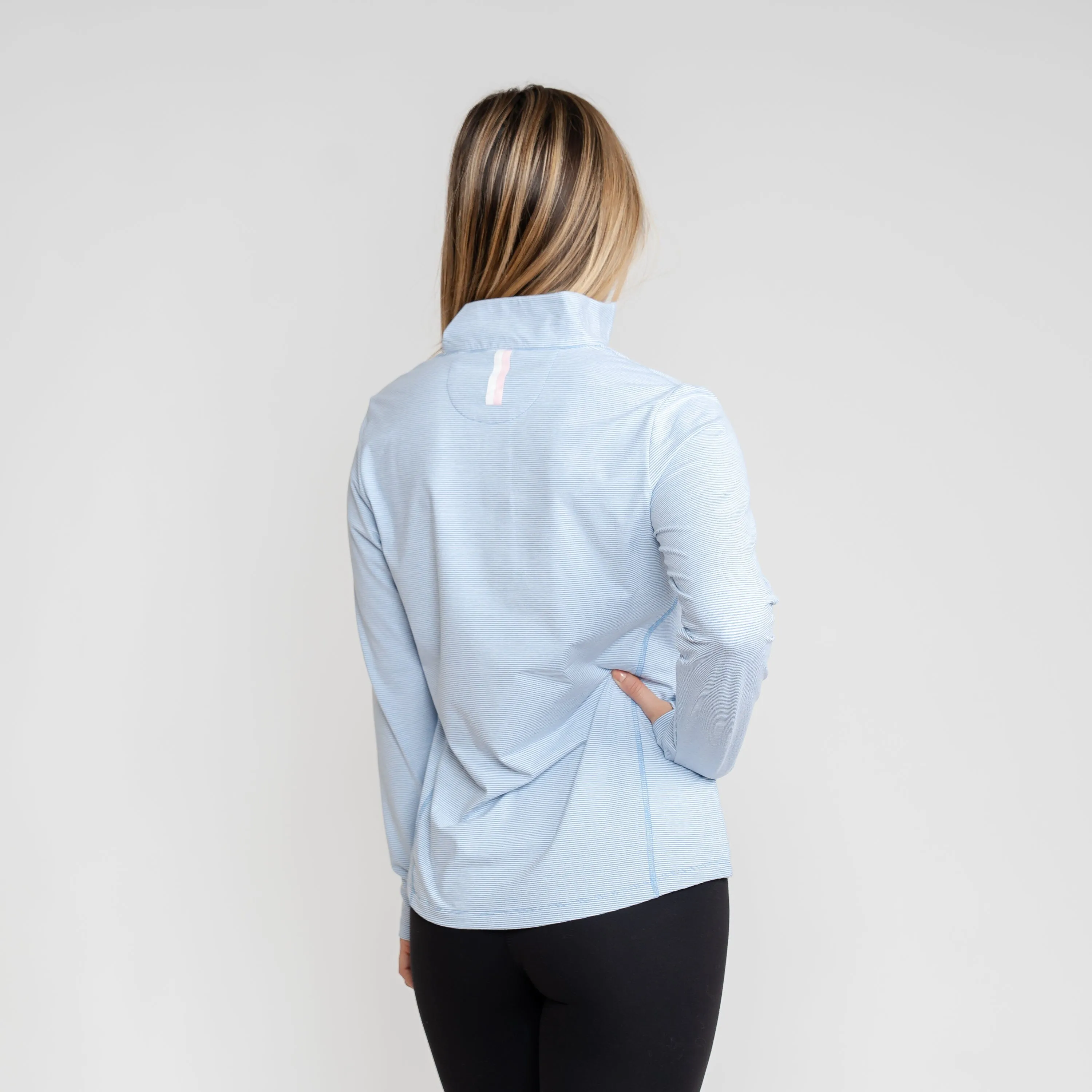 Riva Heather Stripe Performance Q-Zip | The Riva Heather Stripe - Beluga Blue/White