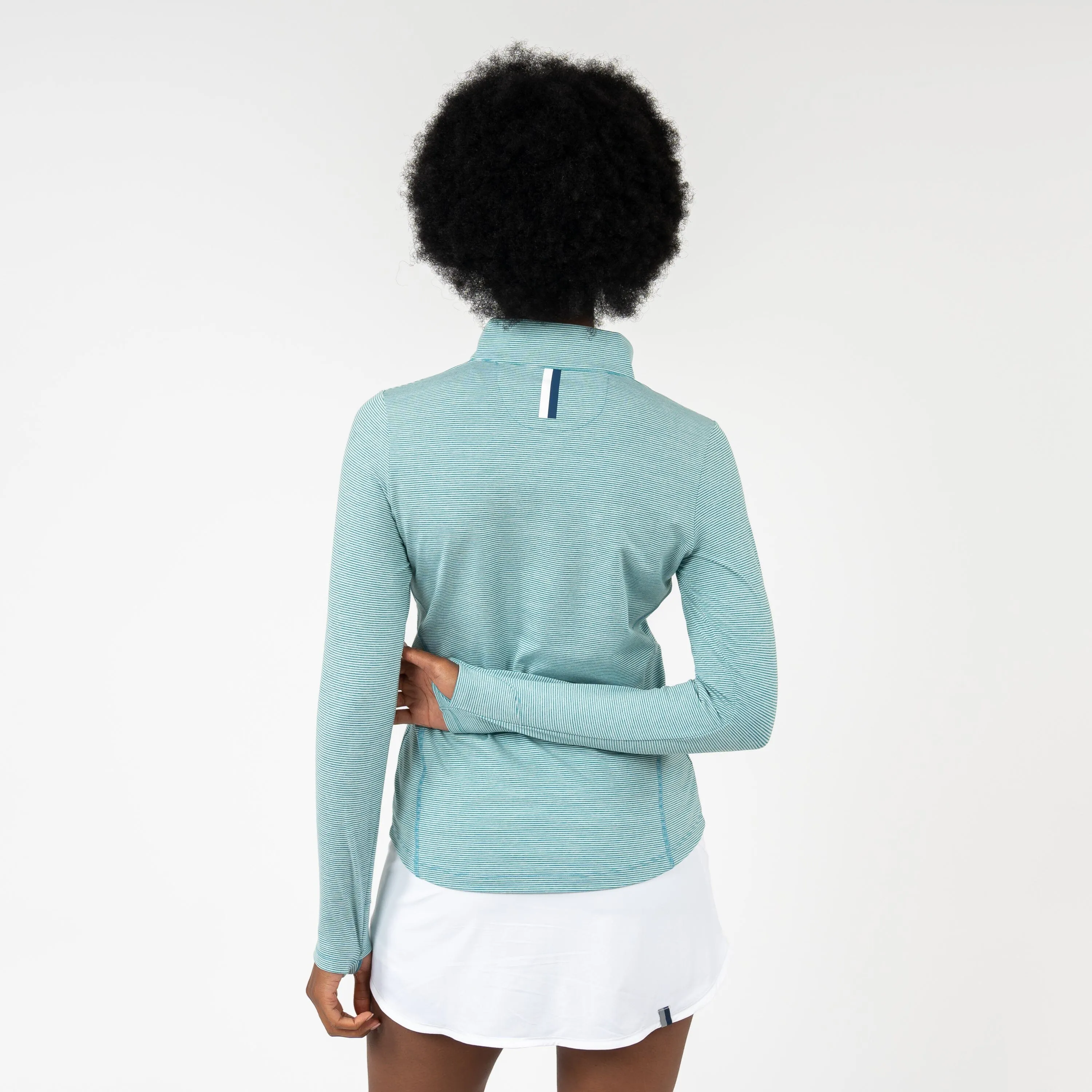 Riva Heather Stripe Performance Q-Zip | The Riva Heather Stripe - Daisy Green/White - The Daisy