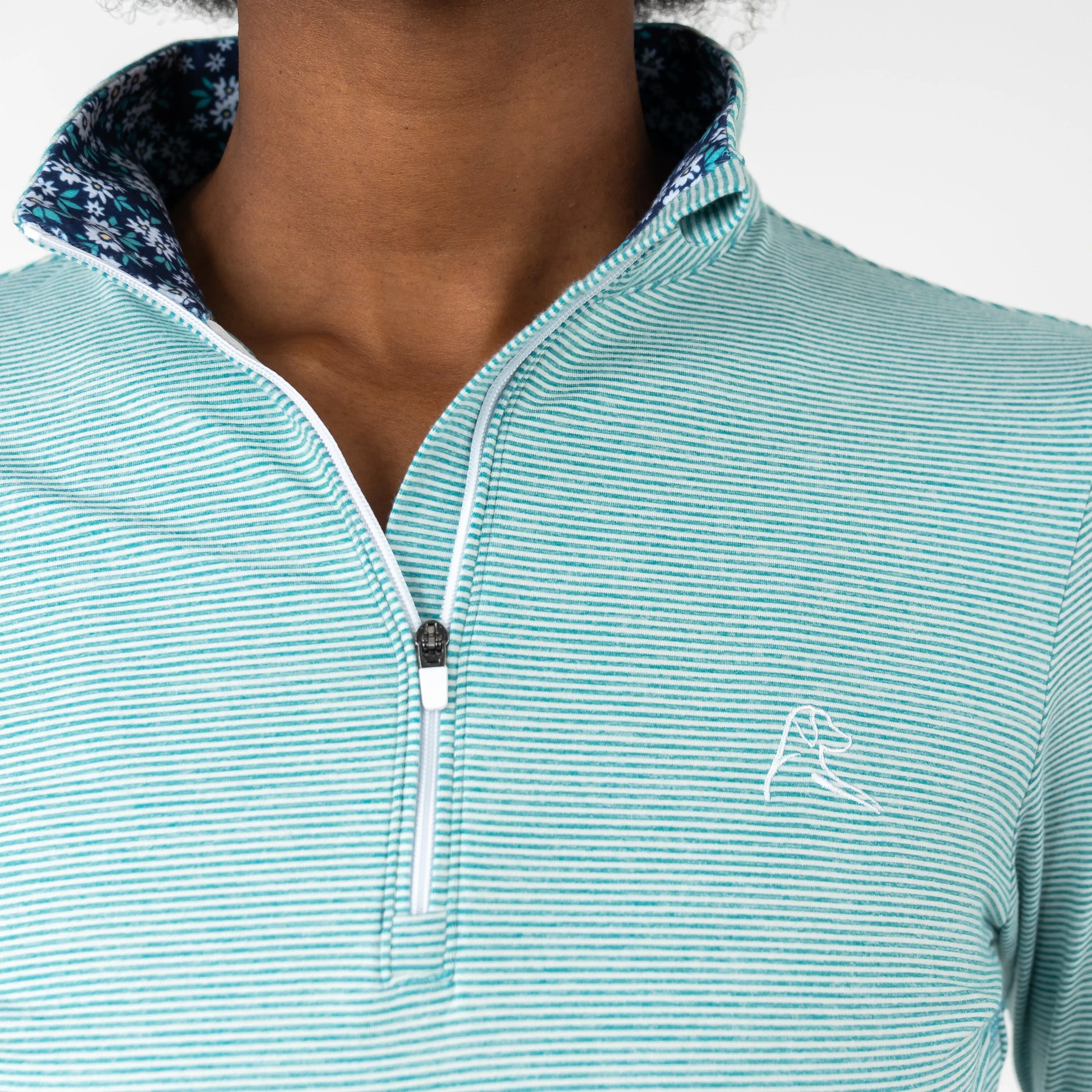 Riva Heather Stripe Performance Q-Zip | The Riva Heather Stripe - Daisy Green/White - The Daisy