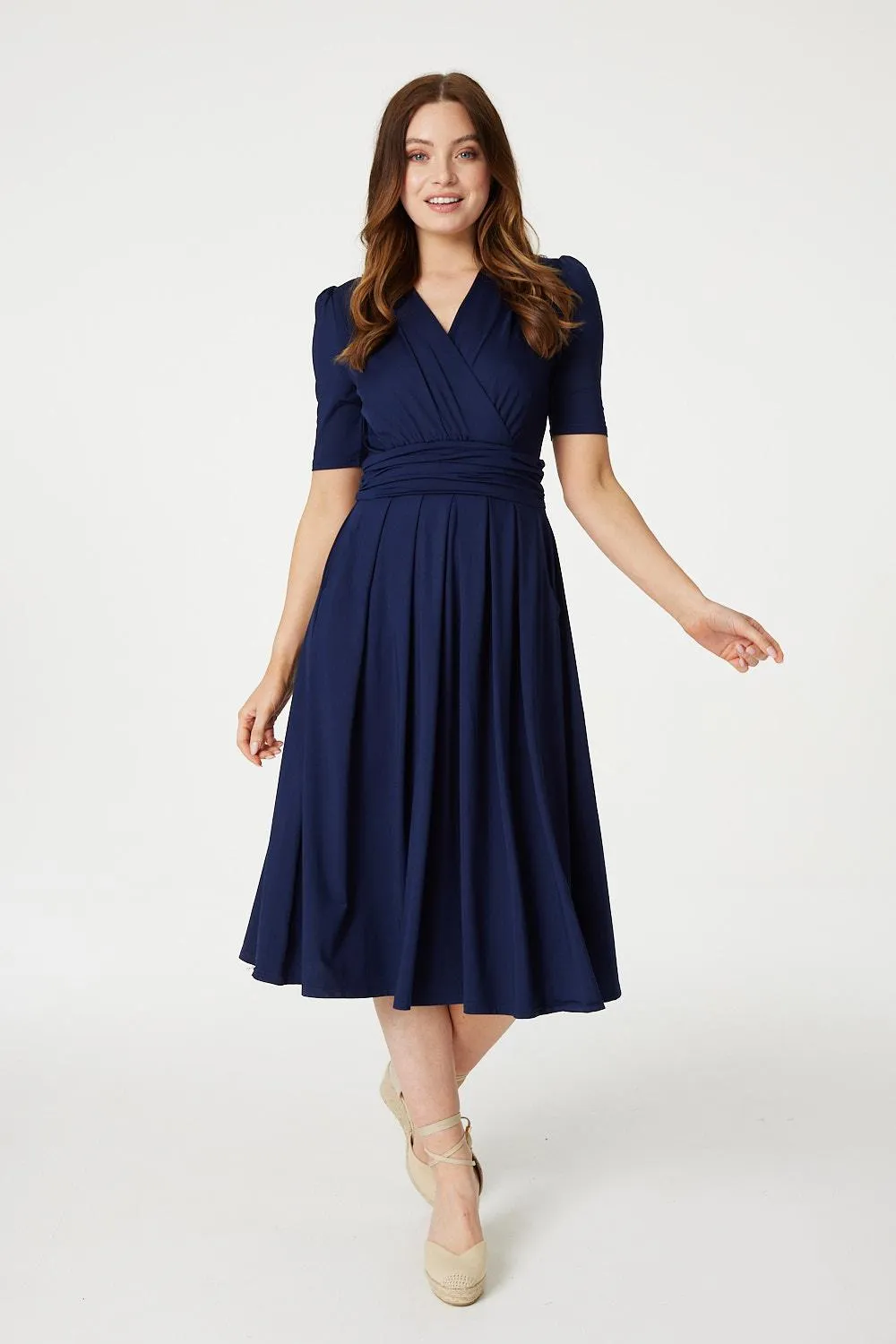 Ruched Waist Jersey Wrap Dress