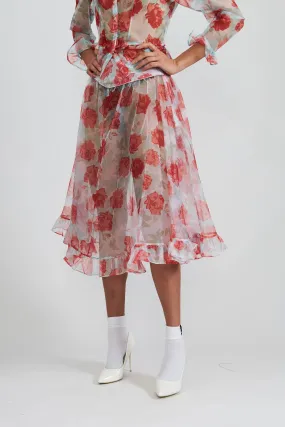 Ruffle Skirt in Painted Rose Organza