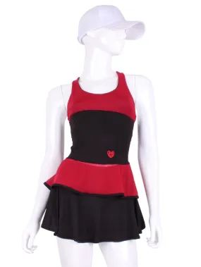 Ruffle Tank Tennis Top Black & Red Mesh