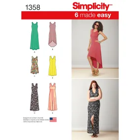 Simplicity Sewing Pattern 1358 Misses’ Knit Dresses with Length and Neckline Variations