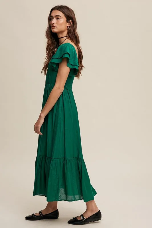 Square Neck Ruffled Short Sleeve Maxi Dress