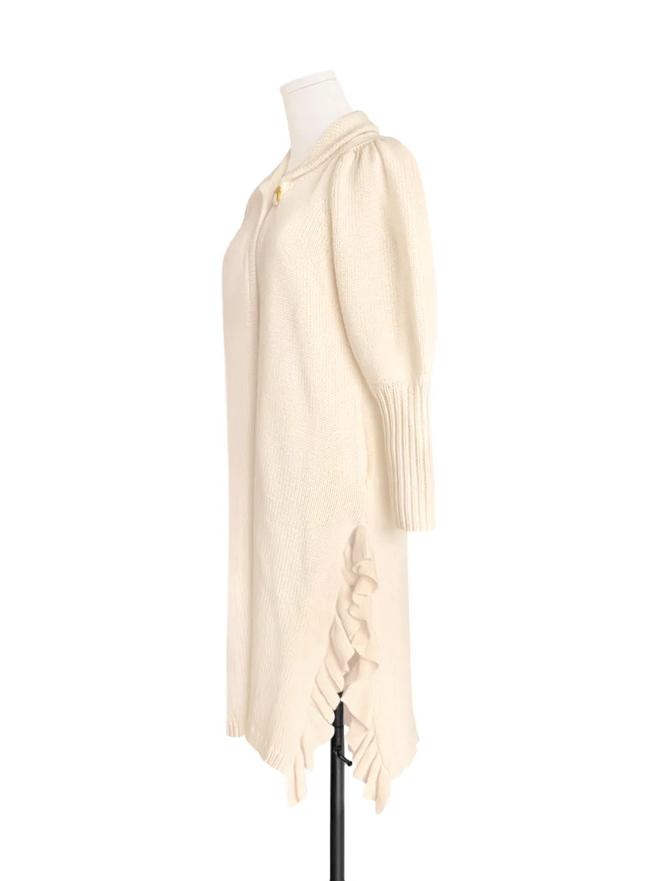 Surprise Sale! Ivory Wool & Cashmere Ruffle Slit Longline Cardigan