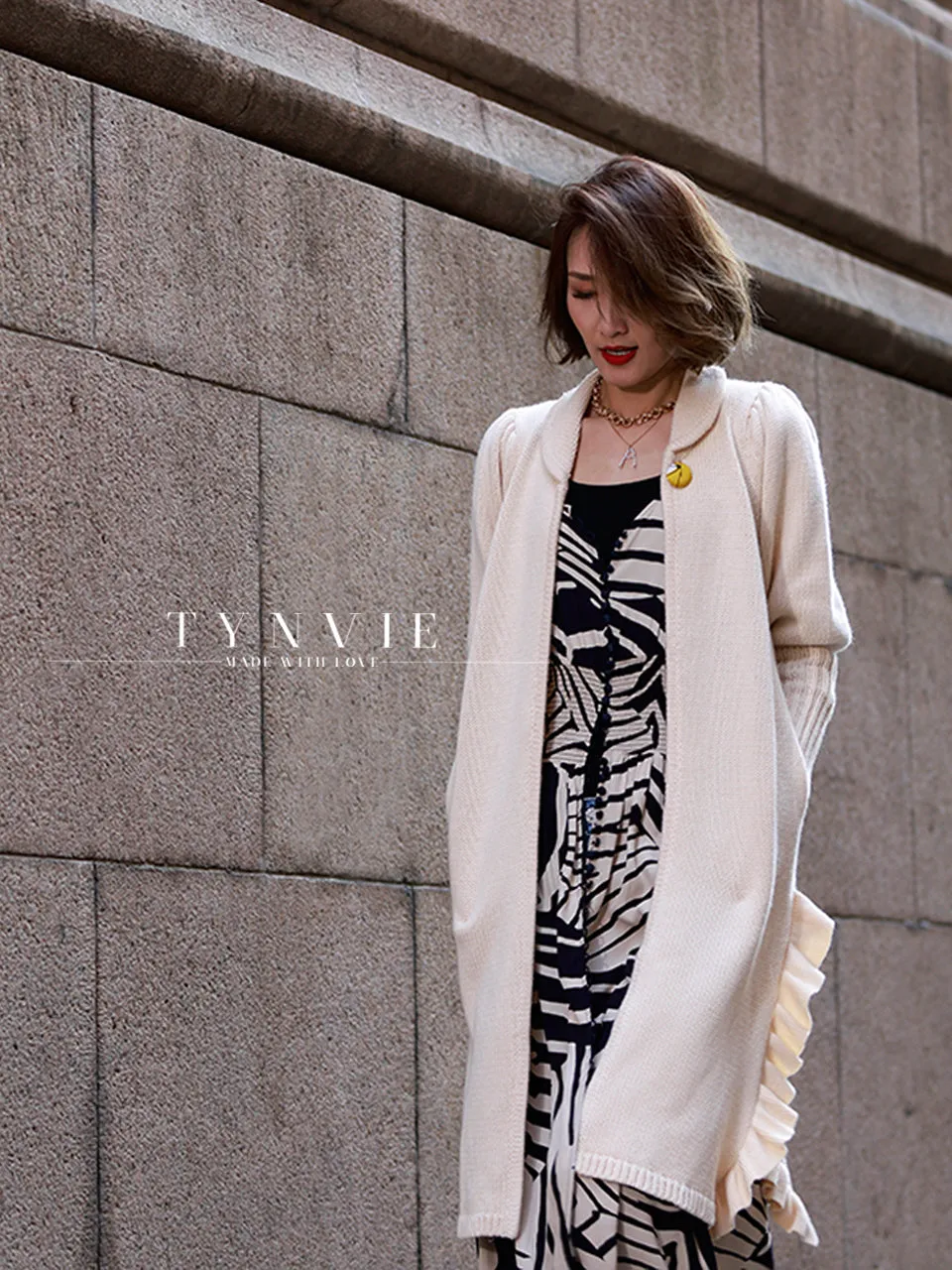 Surprise Sale! Ivory Wool & Cashmere Ruffle Slit Longline Cardigan