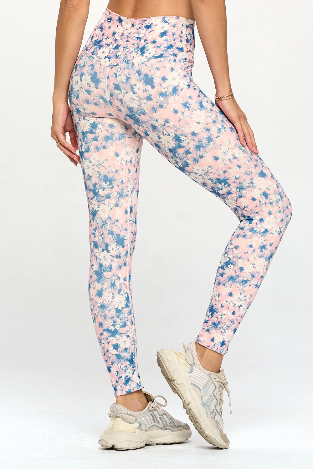 Tate - Cotton Candy Floral Garden Crossover Full-Length Legging (High-Waist)