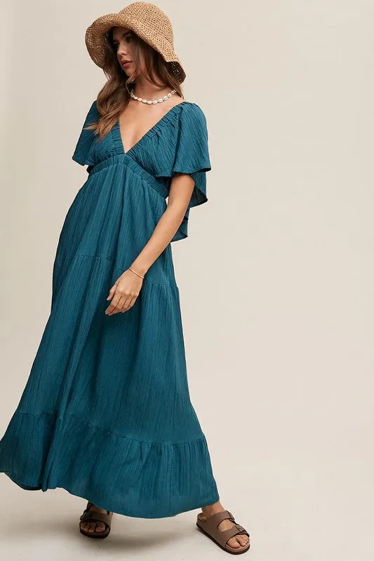 V-neck Ruffle Sleeve Flowy Vacation Dress